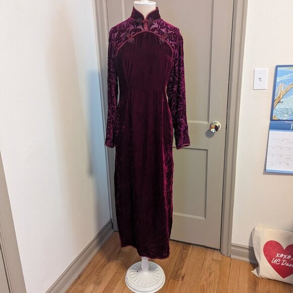 Unconventional Lace Goth Velvet Silk Chinese Dress Mandarin Cheongsam Vintage - Picture 11 of 12